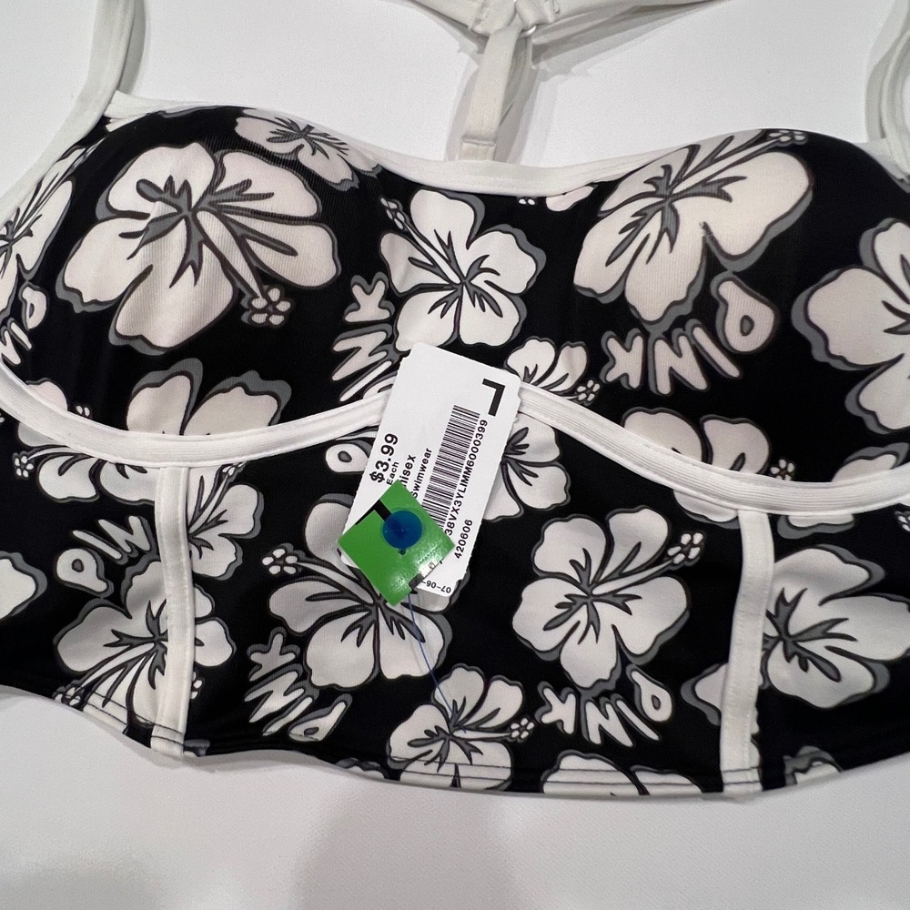 Victoria's Secret PINK Active Hibiscus Floral Longline Sports Bra Black White L